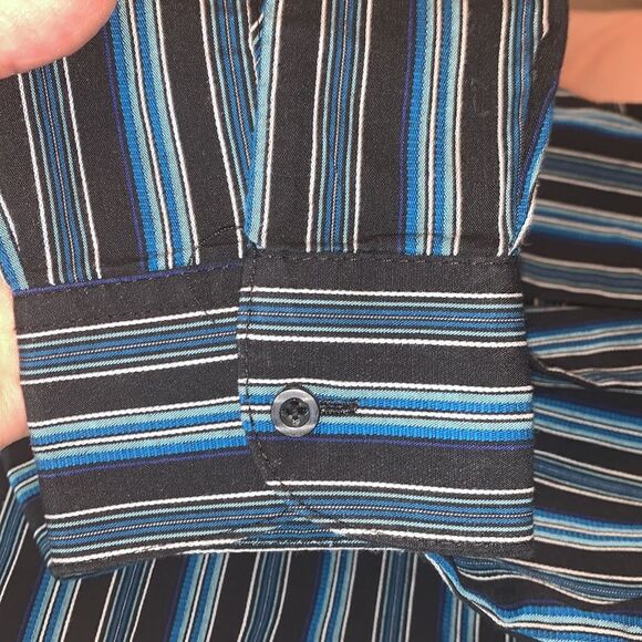 Van Heusen | Boys Black Blue Striped Button Down Dress Shirt 10 - Picture 9 of 9